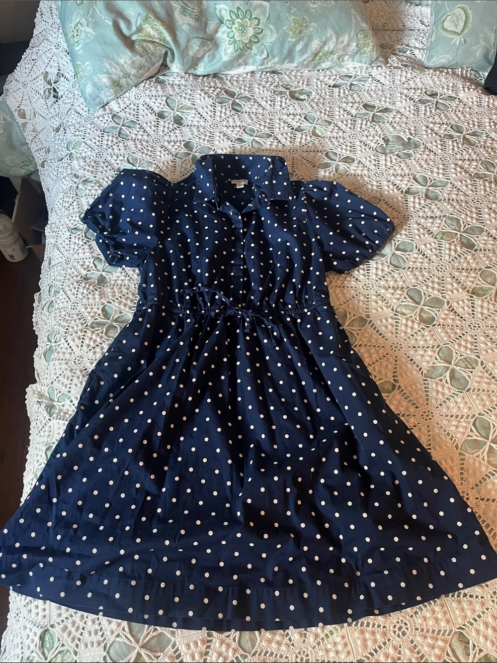 J. Crew Factory Navy Polka Dot Collared Casual Dress
